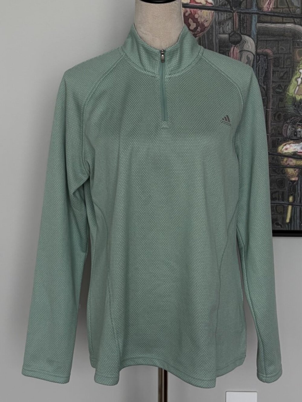 Adidas Green 1/4 Zip Golf/Workout Long Sleeve Top XL
